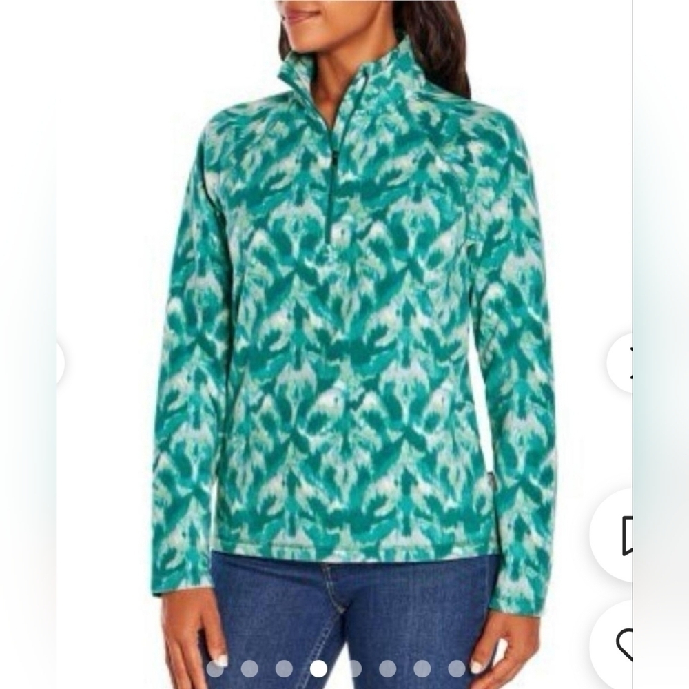 NWT Eddie Bauer Turquoise Leaf IKAT 1/4 Zip Polar Fleece, Size Large Ret.$70